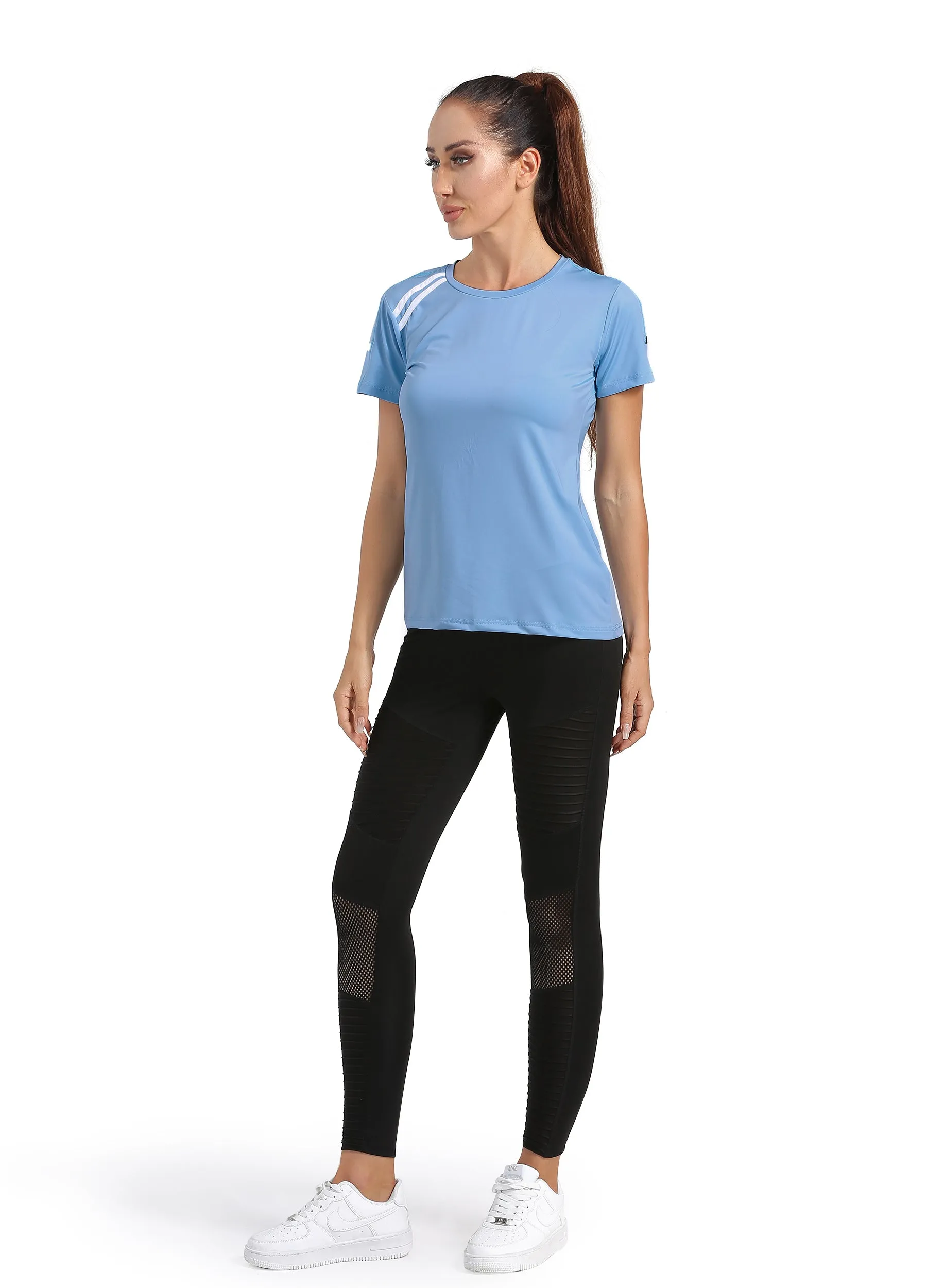 4POSE Women's Summer QUICK Dry Round Neck Stretch Training Tee(Clearance)