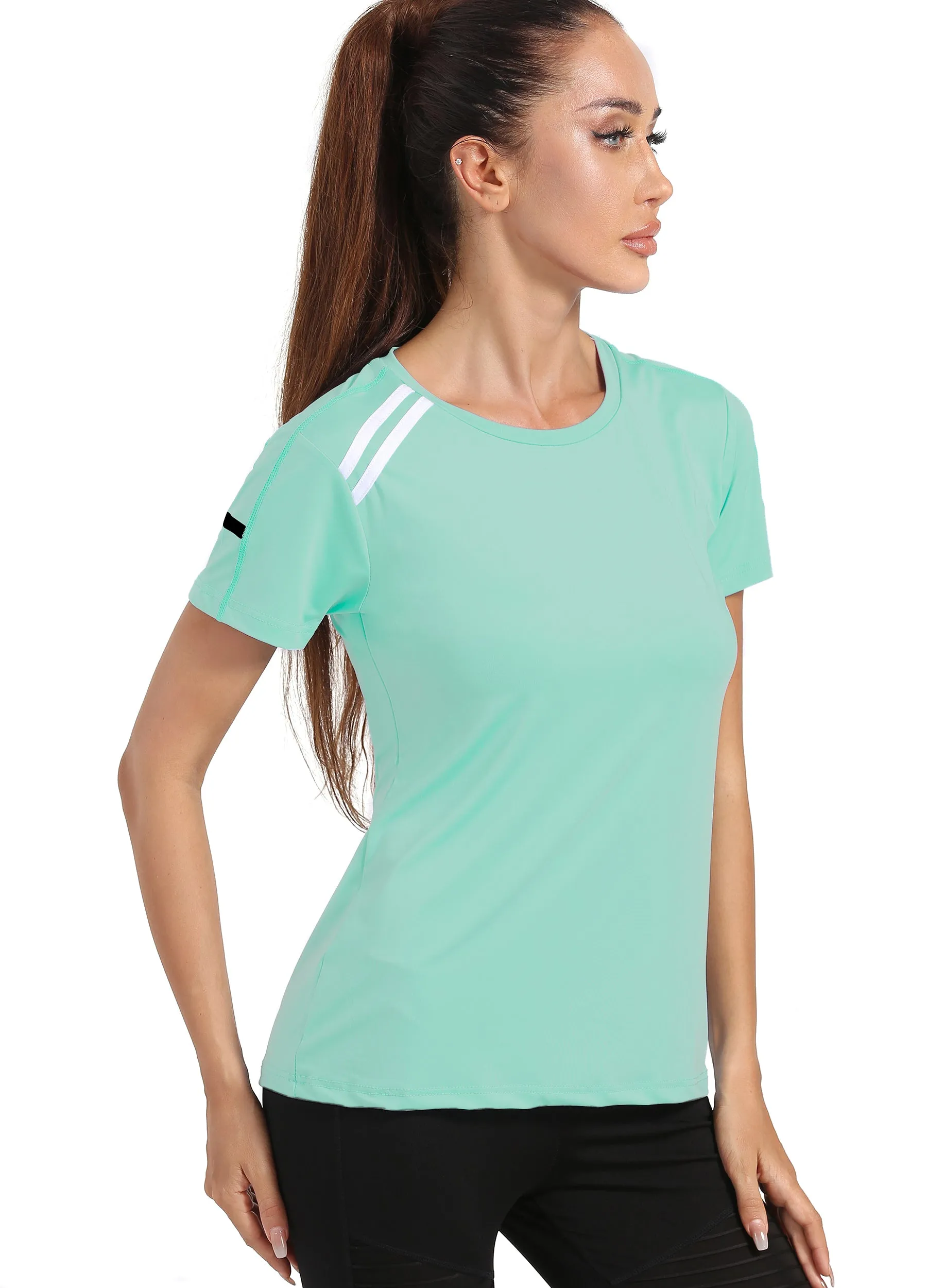 4POSE Women's Summer QUICK Dry Round Neck Stretch Training Tee(Clearance)