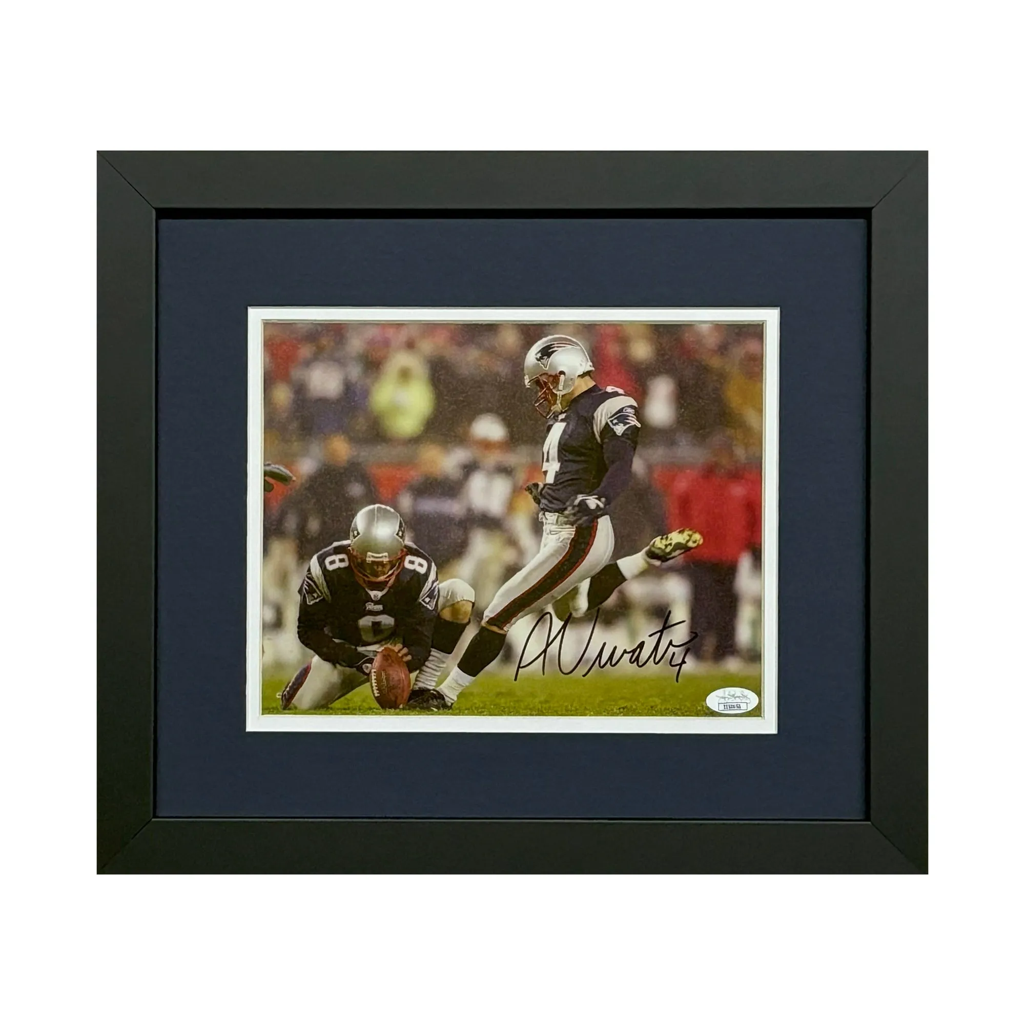 Framed 8x10 Photo Hand-Signed by Adam Vinatieri of the New England Patriots