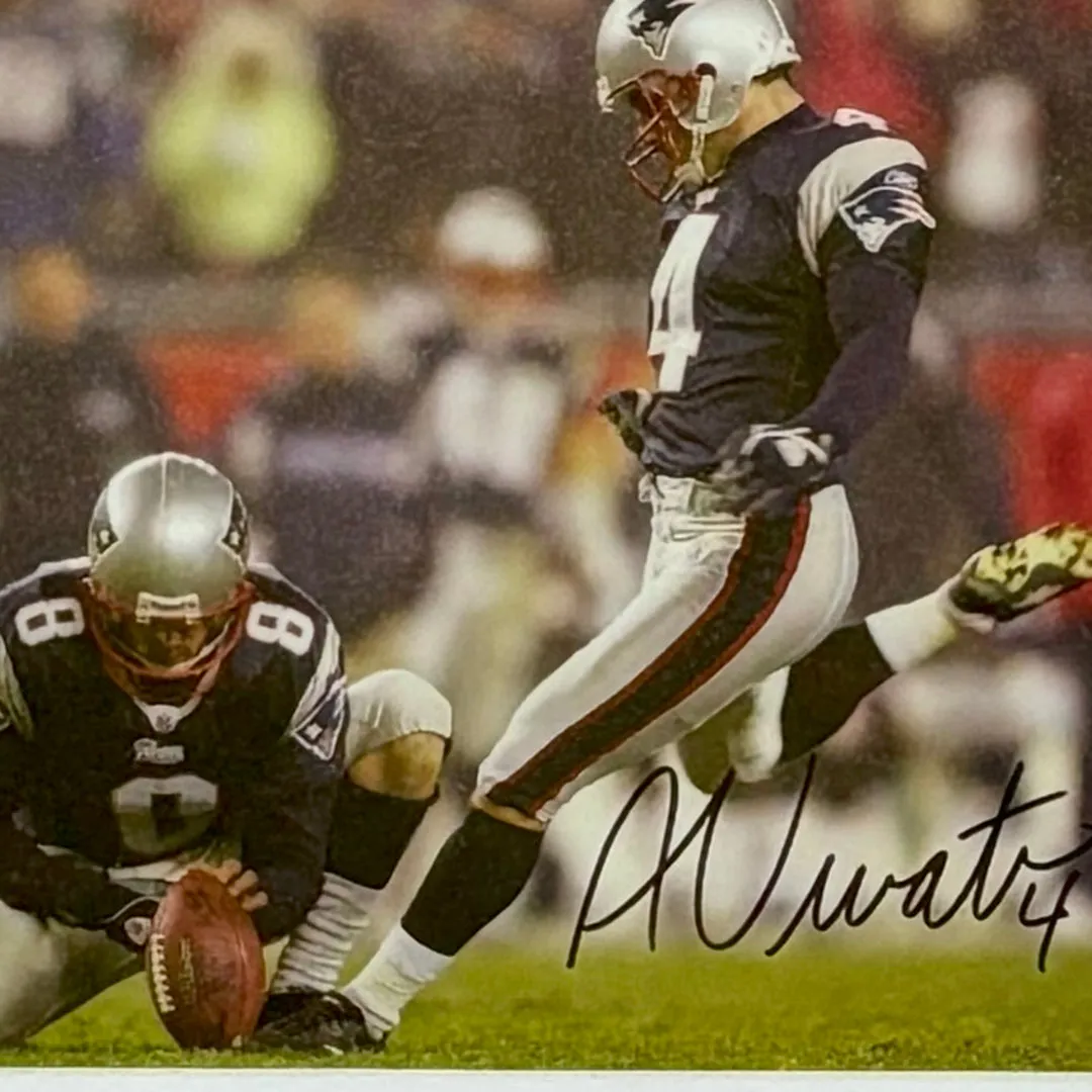 Framed 8x10 Photo Hand-Signed by Adam Vinatieri of the New England Patriots