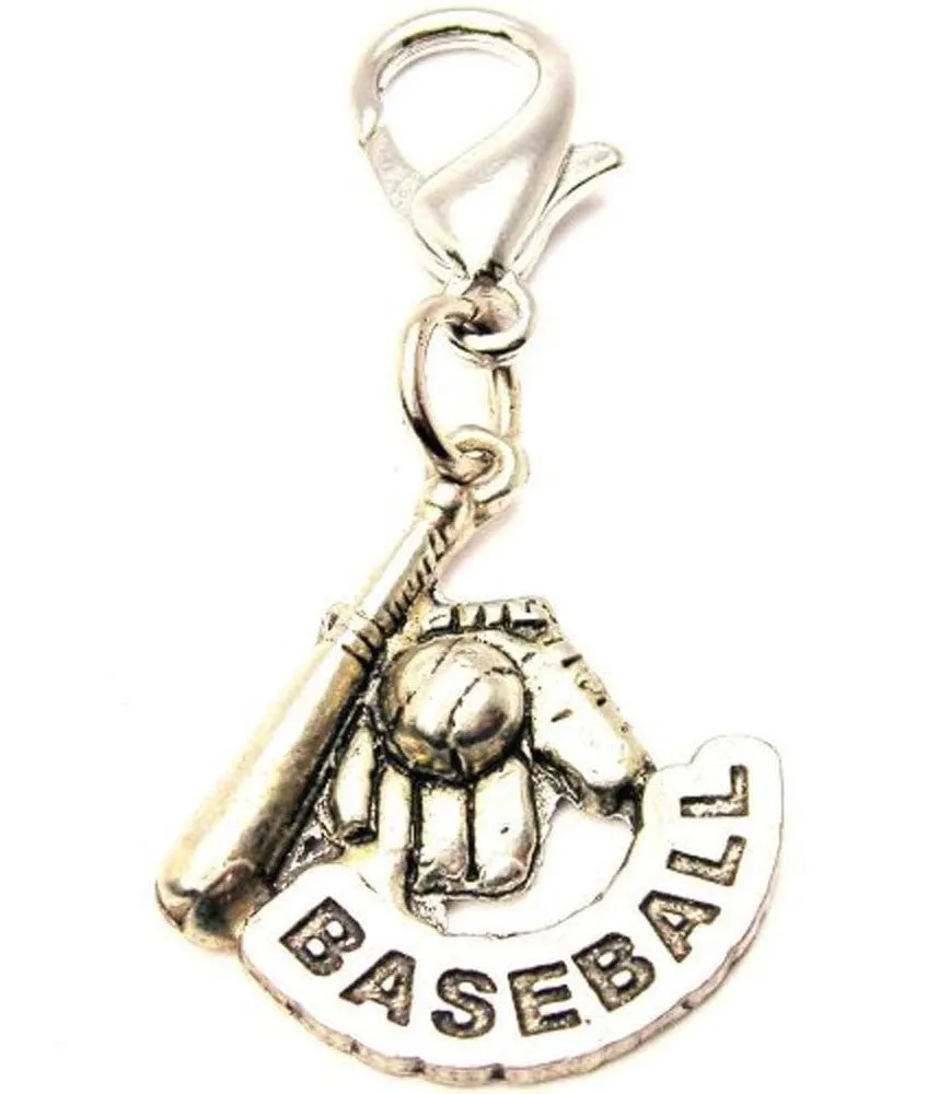 Baseball Glove Bat And Ball With Word Baseball Zipper Pull