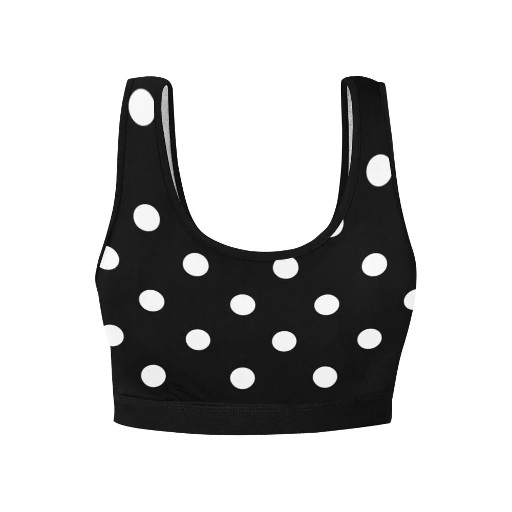 Black With White Polka Dots Women's Sports Bra