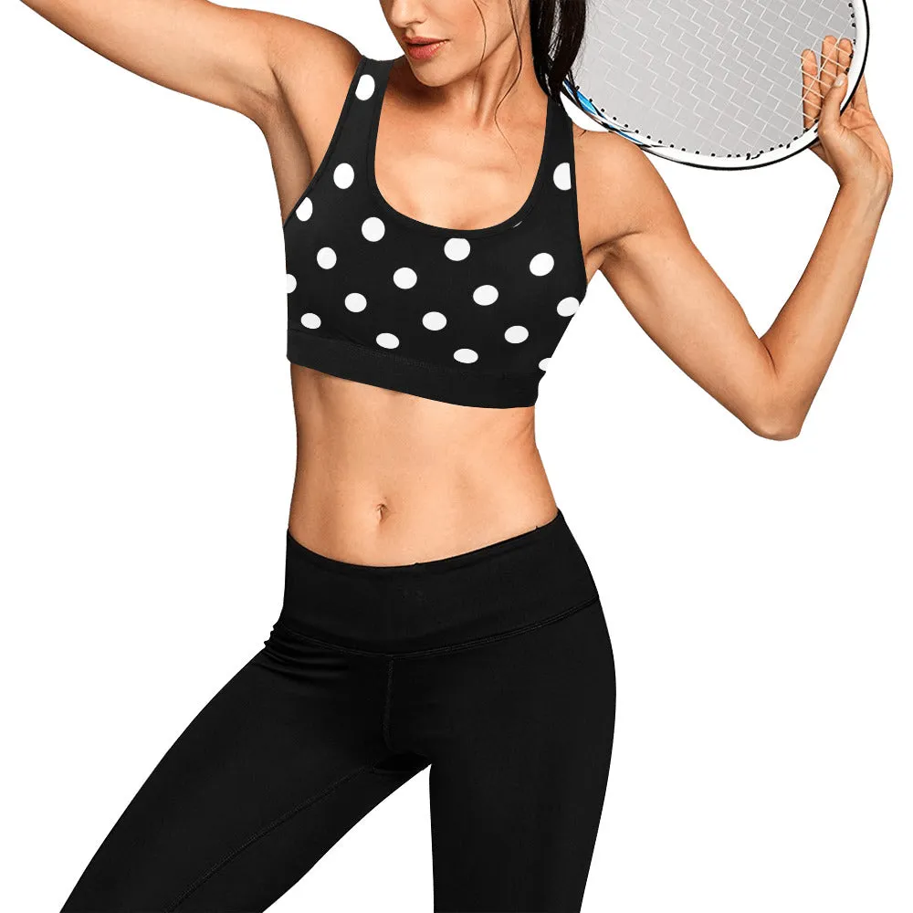 Black With White Polka Dots Women's Sports Bra