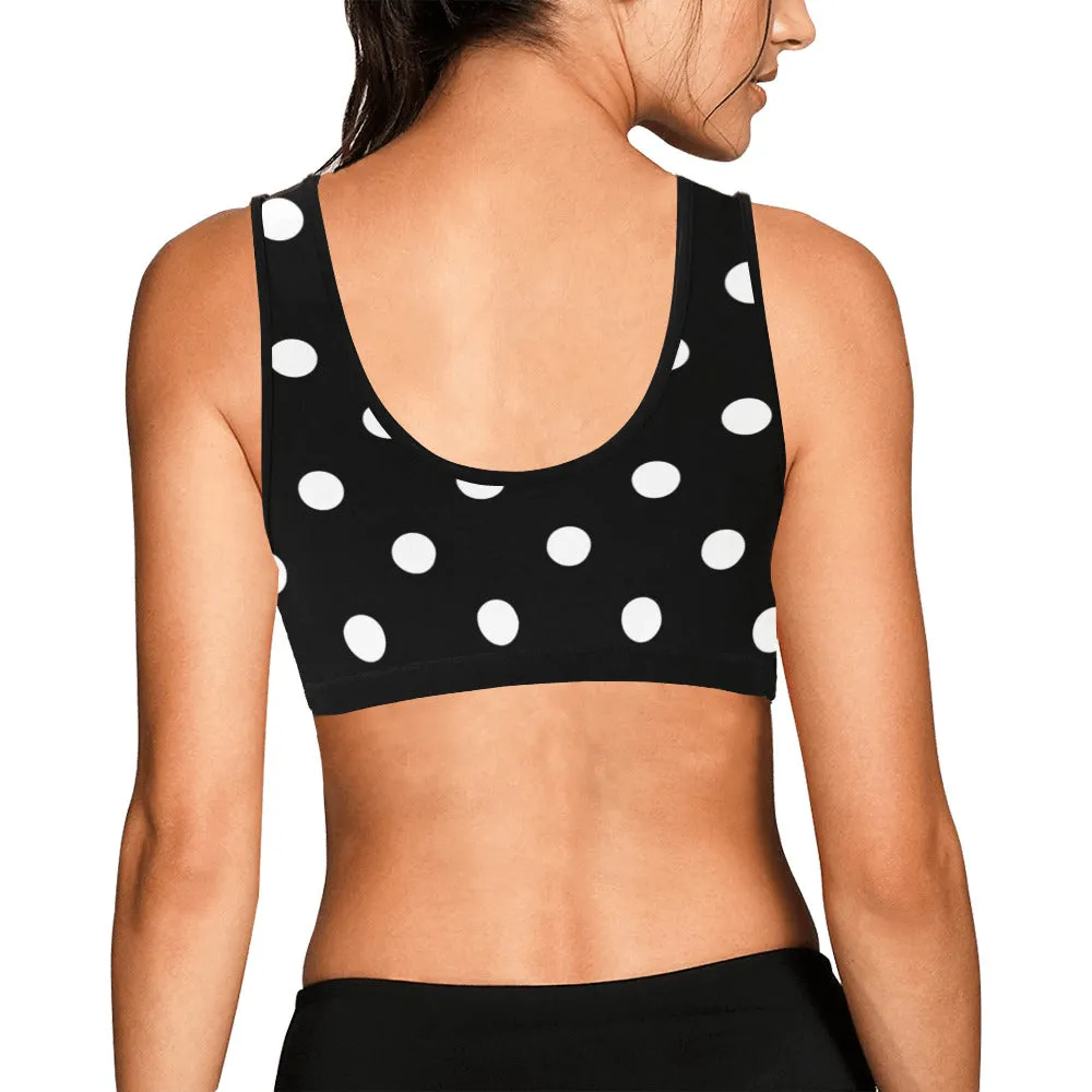 Black With White Polka Dots Women's Sports Bra