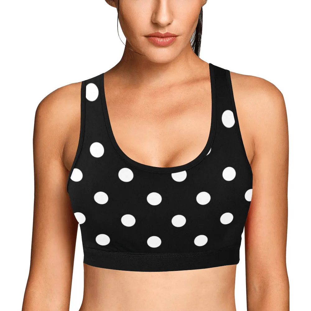 Black With White Polka Dots Women's Sports Bra