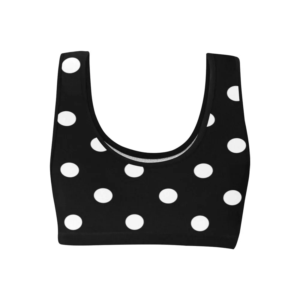 Black With White Polka Dots Women's Sports Bra