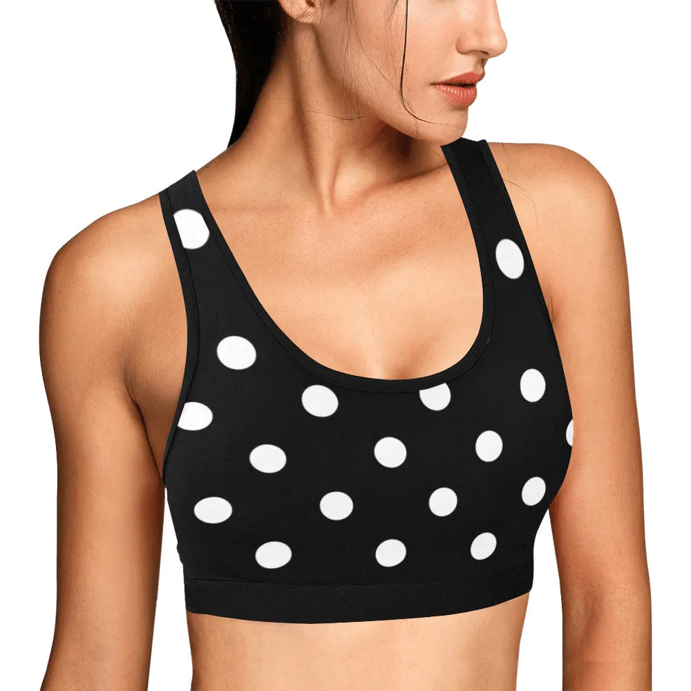 Black With White Polka Dots Women's Sports Bra