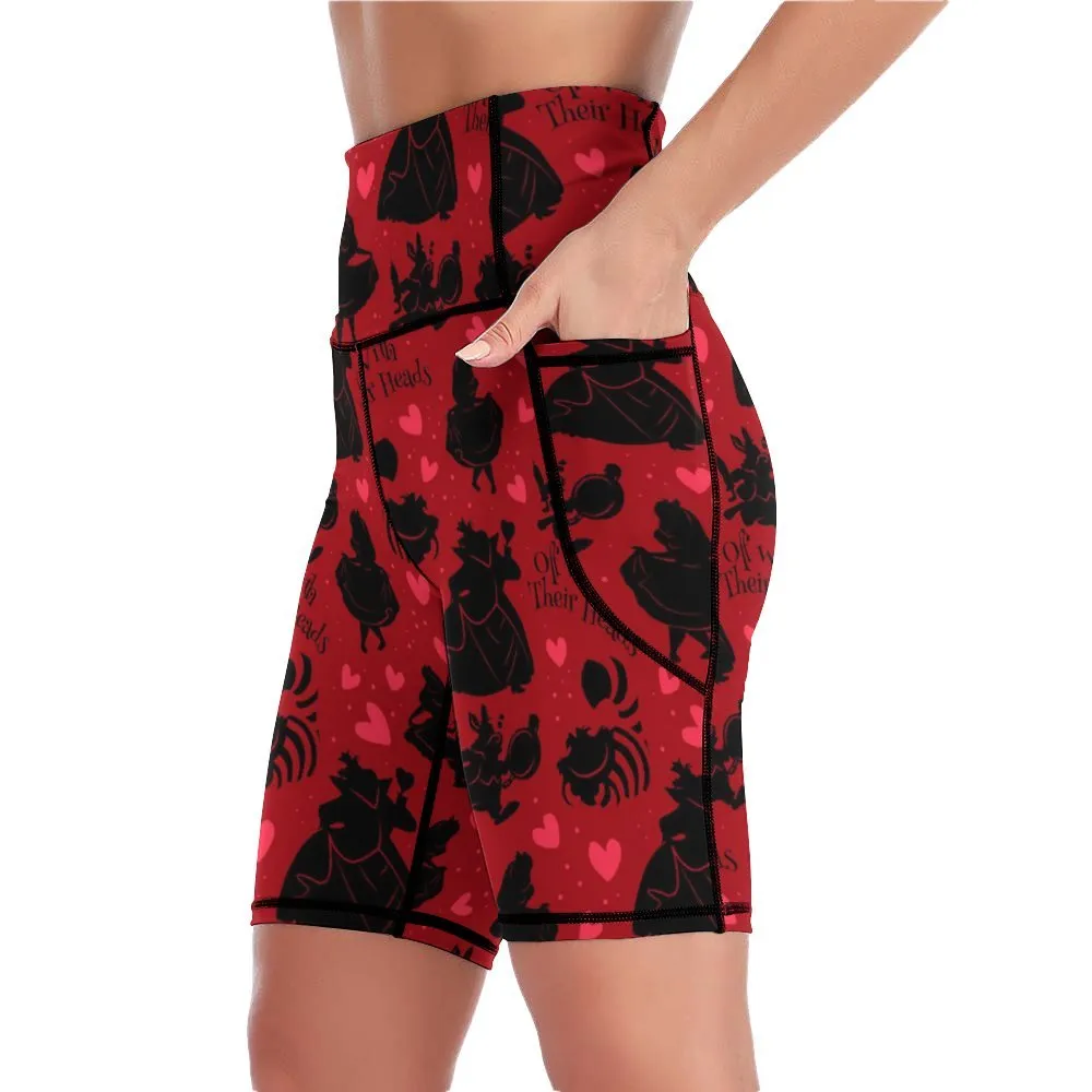 Disney Alice In Wonderland Queen Of Hearts Off With Their Heads Women's Knee Length Athletic Yoga Shorts With Pockets