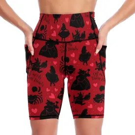 Disney Alice In Wonderland Queen Of Hearts Off With Their Heads Women's Knee Length Athletic Yoga Shorts With Pockets