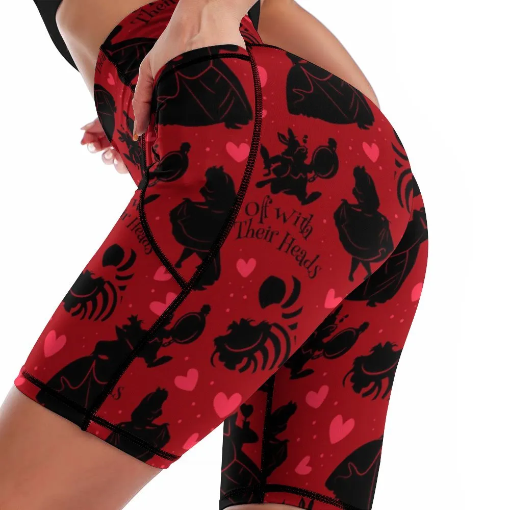 Disney Alice In Wonderland Queen Of Hearts Off With Their Heads Women's Knee Length Athletic Yoga Shorts With Pockets