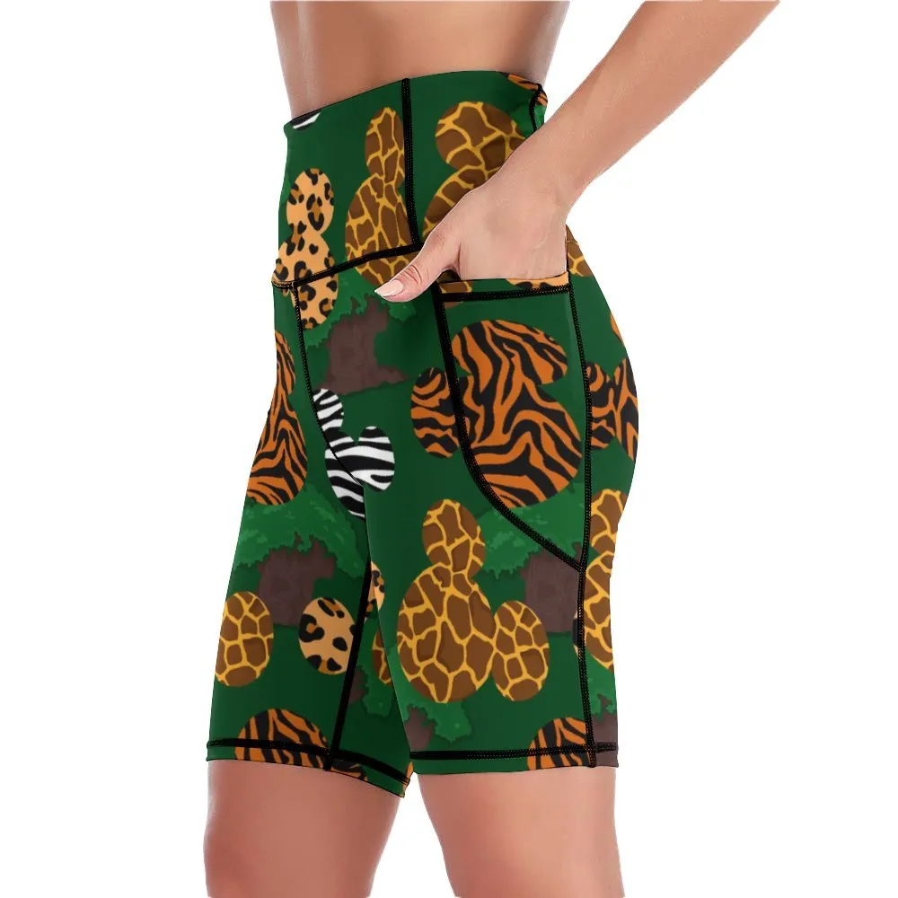 Disney Animal Prints Women's Knee Length Athletic Yoga Shorts With Pockets