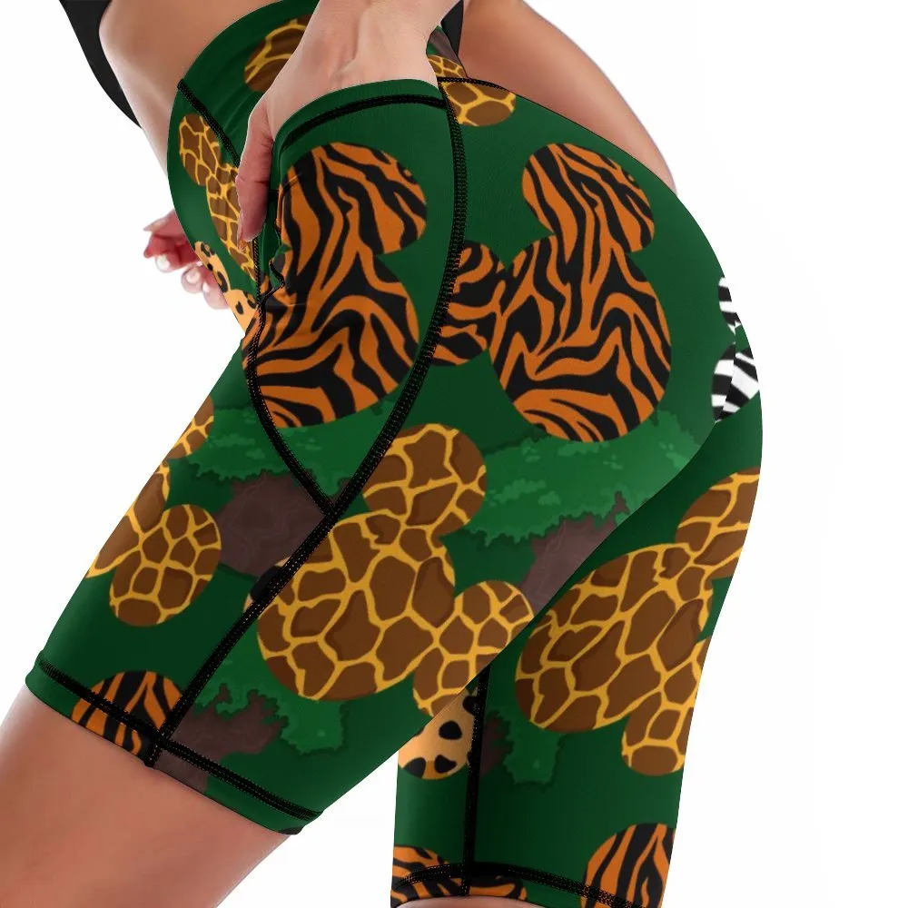 Disney Animal Prints Women's Knee Length Athletic Yoga Shorts With Pockets