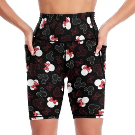 Mickey And Minnie Dots Women's Knee Length Athletic Yoga Shorts With Pockets