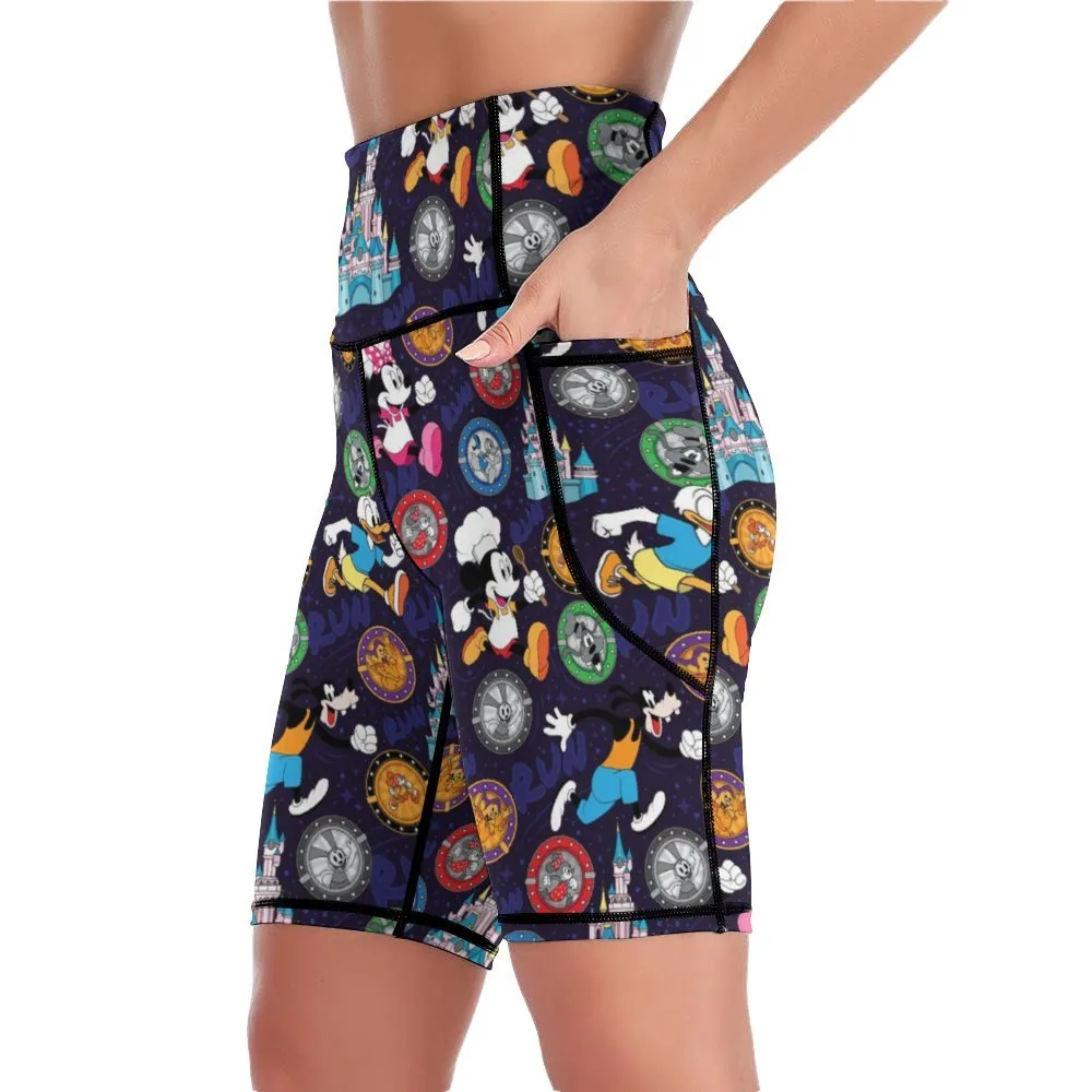 Mickey Wine And Dine Race Women's Knee Length Athletic Yoga Shorts With Pockets