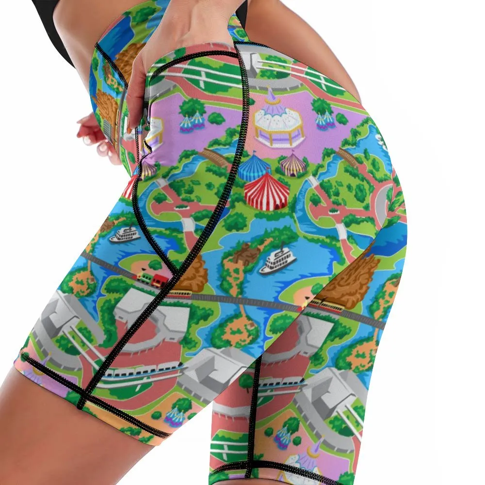 Park Map Women's Knee Length Athletic Yoga Shorts With Pockets