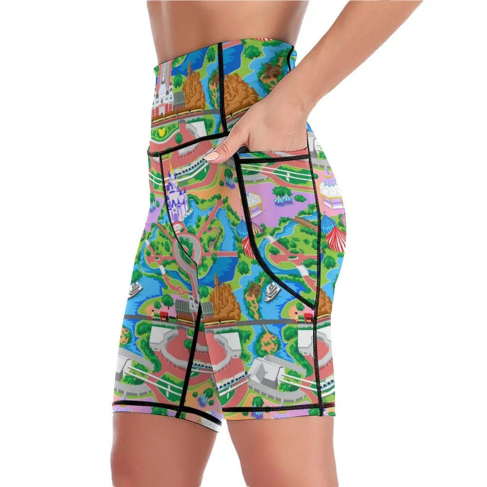 Park Map Women's Knee Length Athletic Yoga Shorts With Pockets