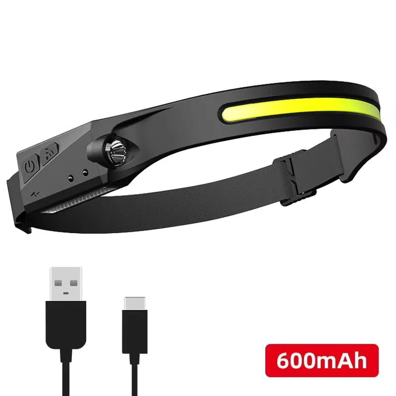 "Rechargeable COB LED Sensor Headlamp with USB Charging, 5 Lighting Modes - Built-In Battery Head Torch Flashlight"