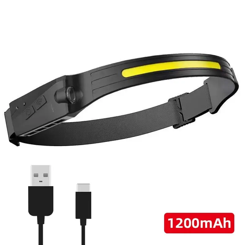 "Rechargeable COB LED Sensor Headlamp with USB Charging, 5 Lighting Modes - Built-In Battery Head Torch Flashlight"