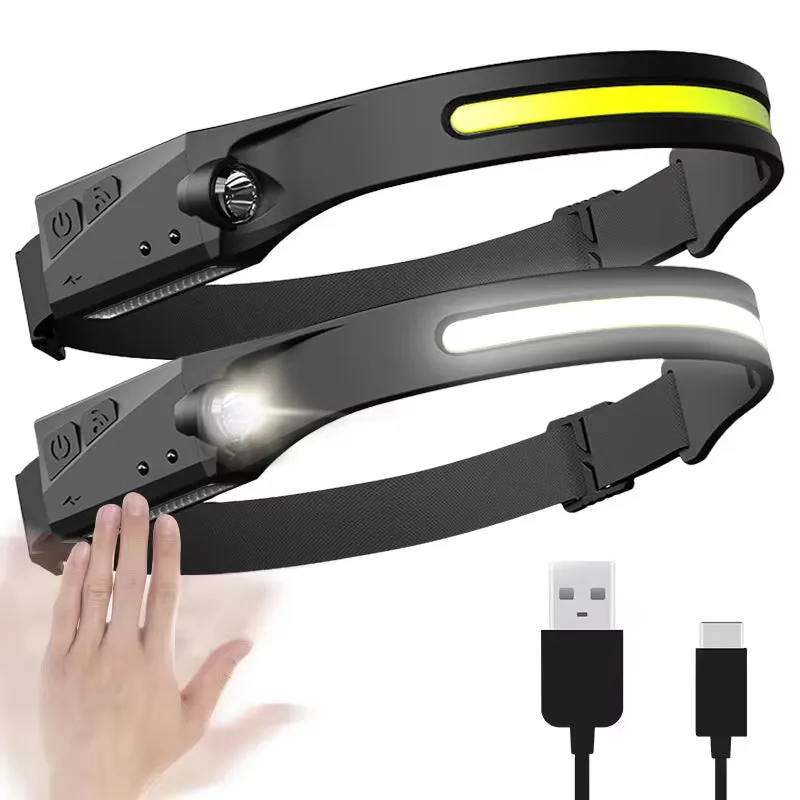 "Rechargeable COB LED Sensor Headlamp with USB Charging, 5 Lighting Modes - Built-In Battery Head Torch Flashlight"