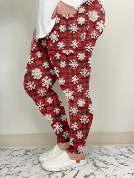 Red Plaid Snowflake Leggings w/Pockets - #8225-8230