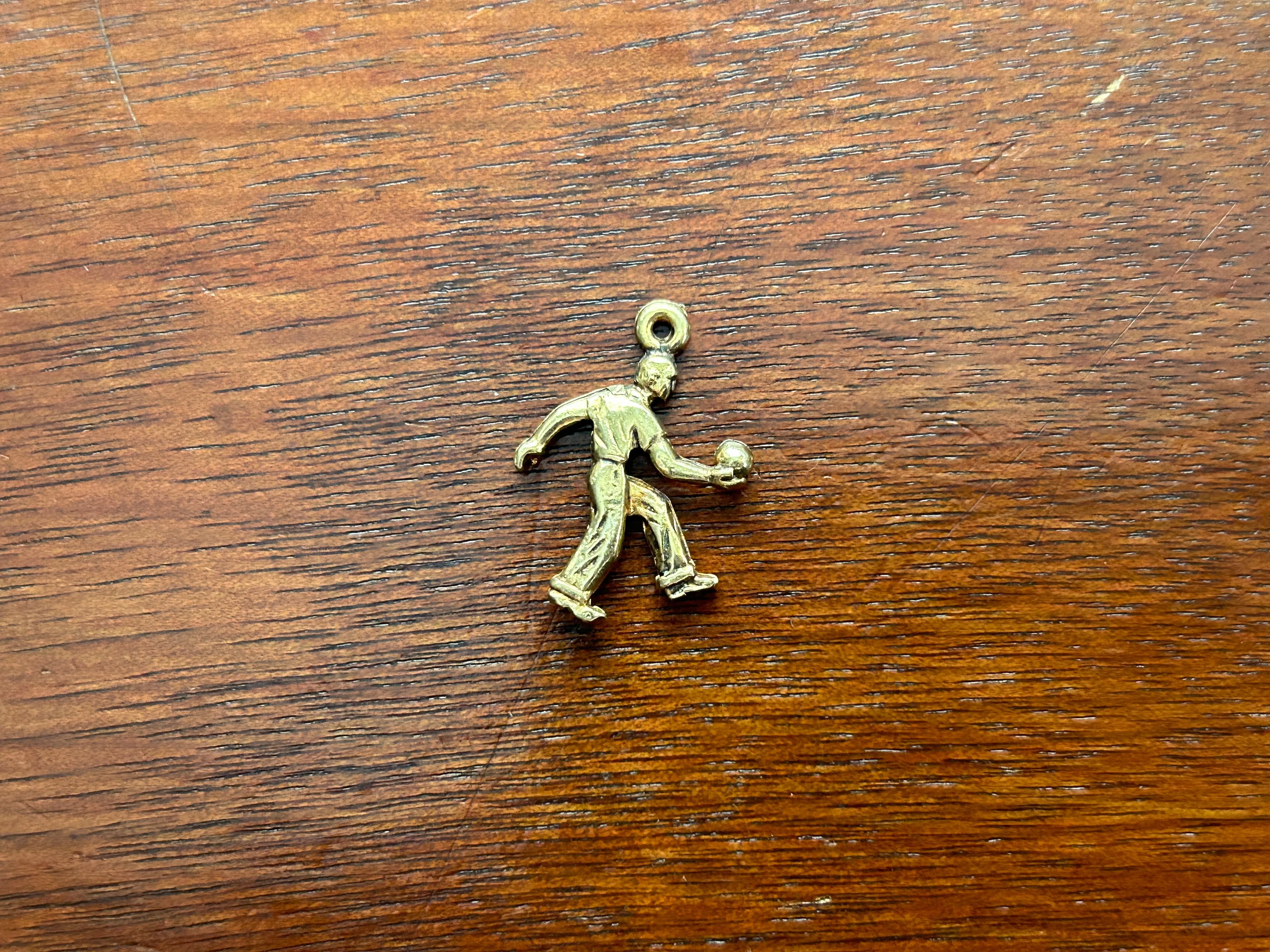 Retro Style Boy Man Bowling Bowler Gold Tone Charm