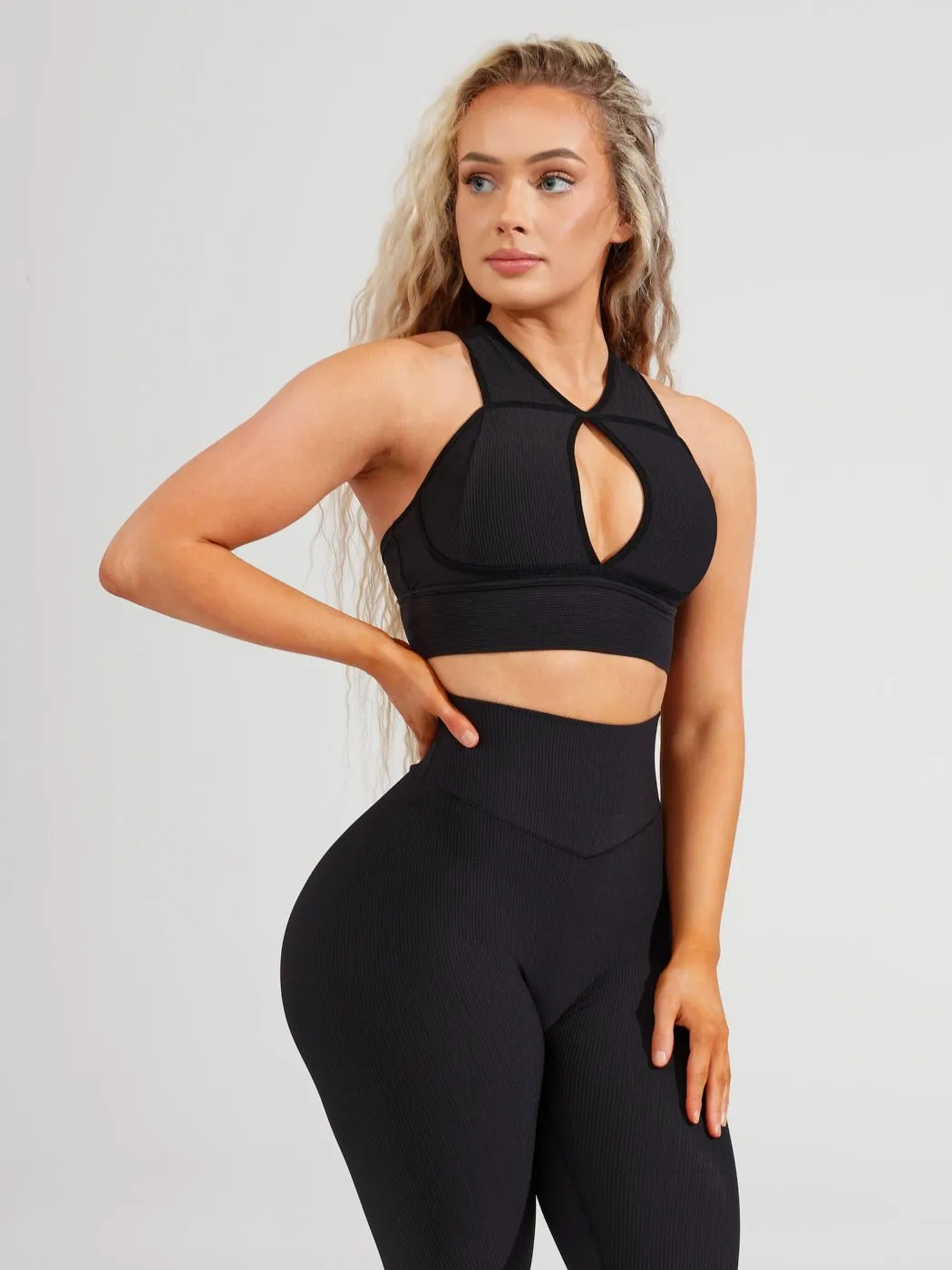 Sphynx Ribbed Sports Bra - Onyx Black