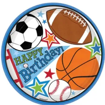 Sports Birthday 9in Plates - 8 Plates/Pack or 144 Plates/Case