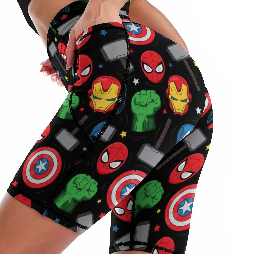 Super Heroes Women's Knee Length Athletic Yoga Shorts With Pockets