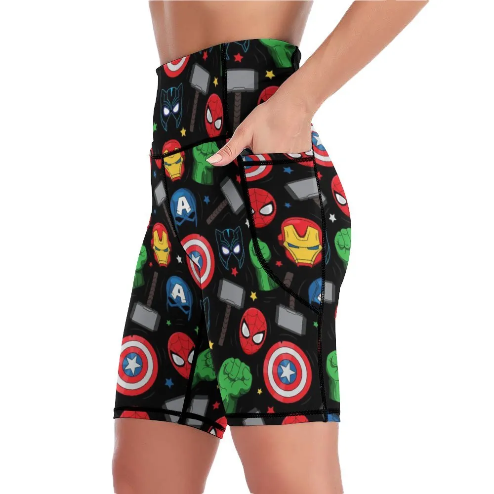 Super Heroes Women's Knee Length Athletic Yoga Shorts With Pockets