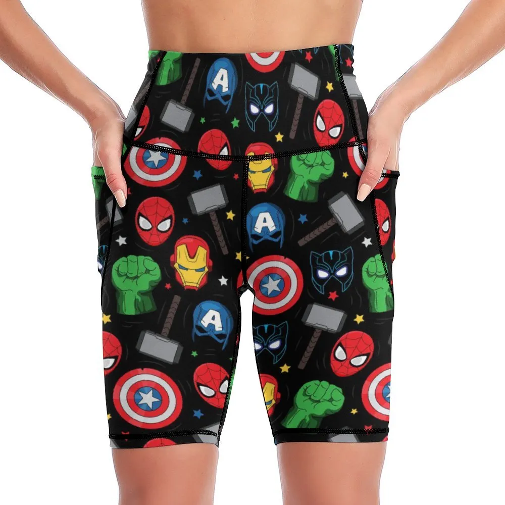 Super Heroes Women's Knee Length Athletic Yoga Shorts With Pockets