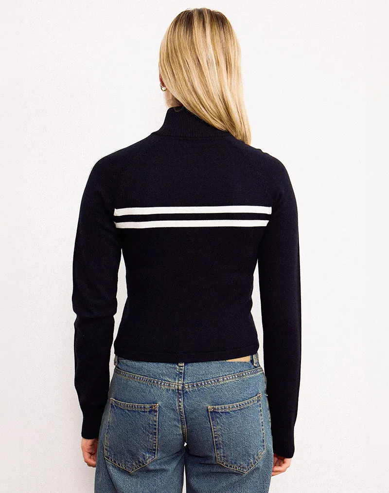 Talisa Zip Through Jacket in Black with White Stripe