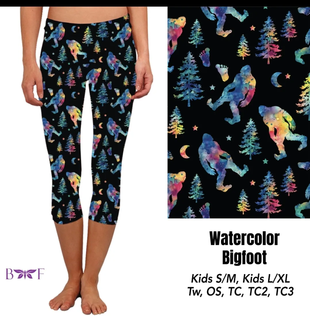 Watercolor Bigfoot leggings, capris and skorts with pockets