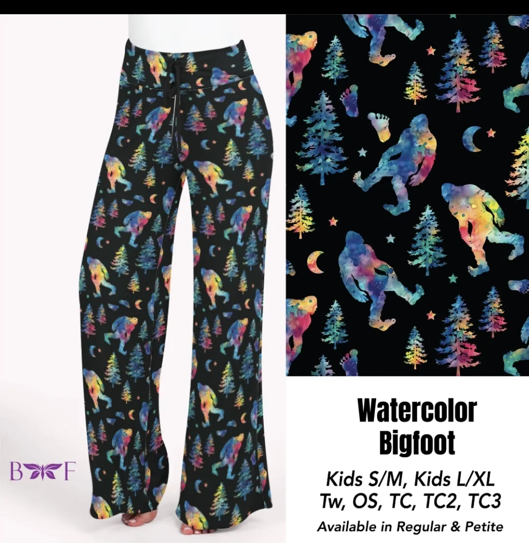 Watercolor Bigfoot leggings, capris and skorts with pockets