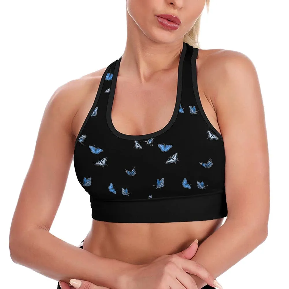 Women's Blue Butterflies Sports Bra