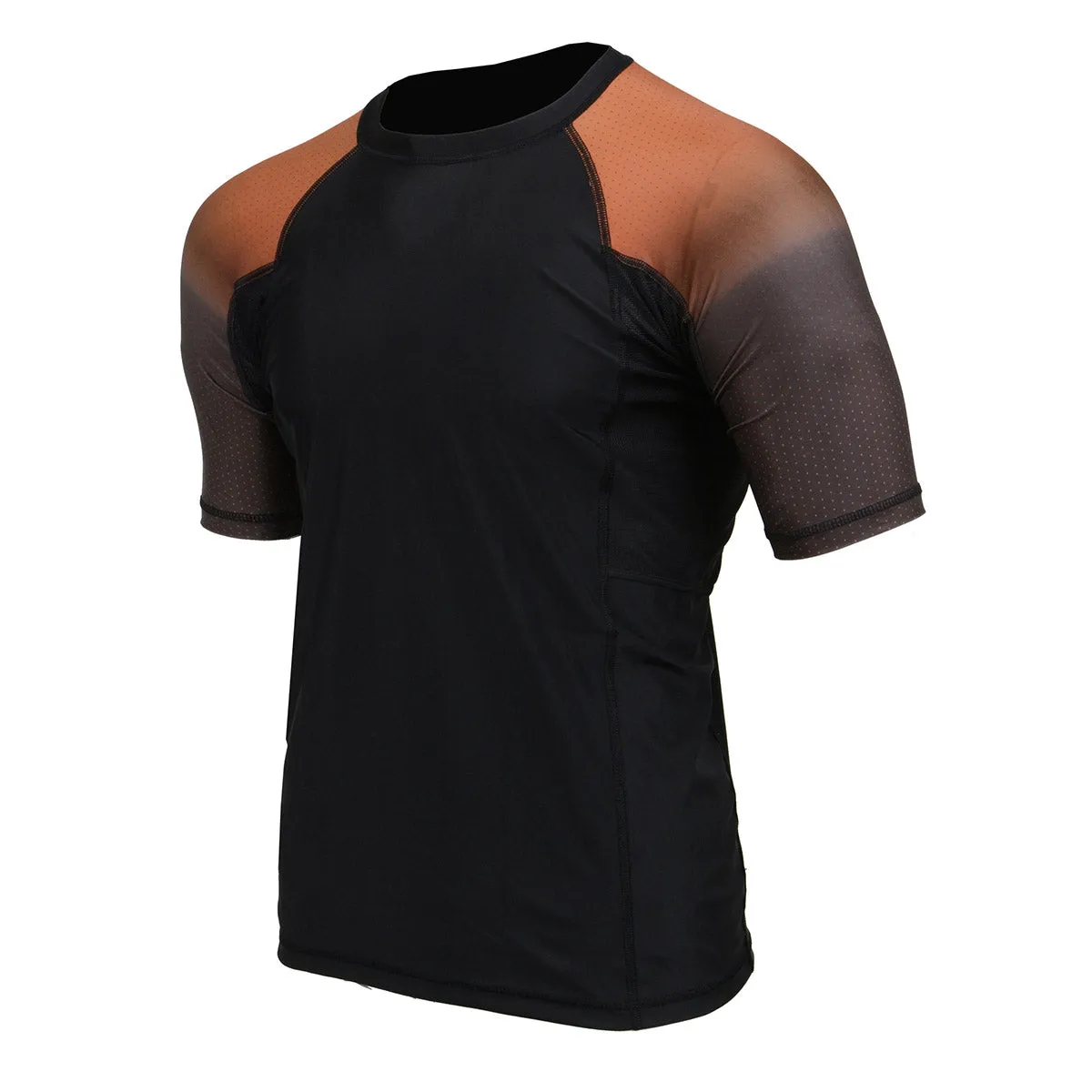 X-Fitness XFM7001 Men's Black and Brown Short Sleeve Compression Rash Guard Athletic Shirt- MMA, BJJ, Wrestling, Cross Training